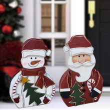 Load image into Gallery viewer, 2 Piece Wooden Santa and Snowman 20in Christmas Decor Indoor Outdoor Use
