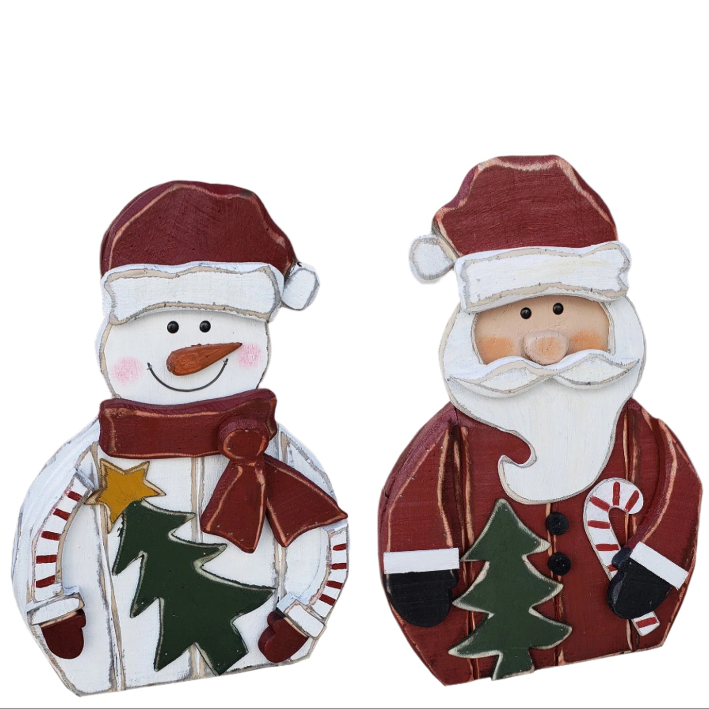 2 Piece Wooden Santa and Snowman 20in Christmas Decor Indoor Outdoor Use