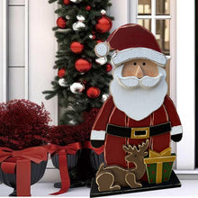 Load image into Gallery viewer, 85255-L - 30in Wooden Santa with Reindeer Christmas Decor Indoor Outdoor Use
