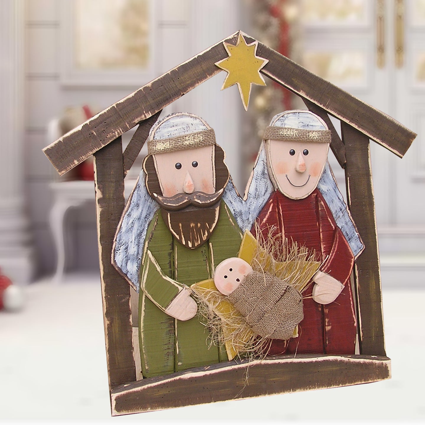 85255-O - 30in Wooden Nativity Christmas Decor Indoor Outdoor Use