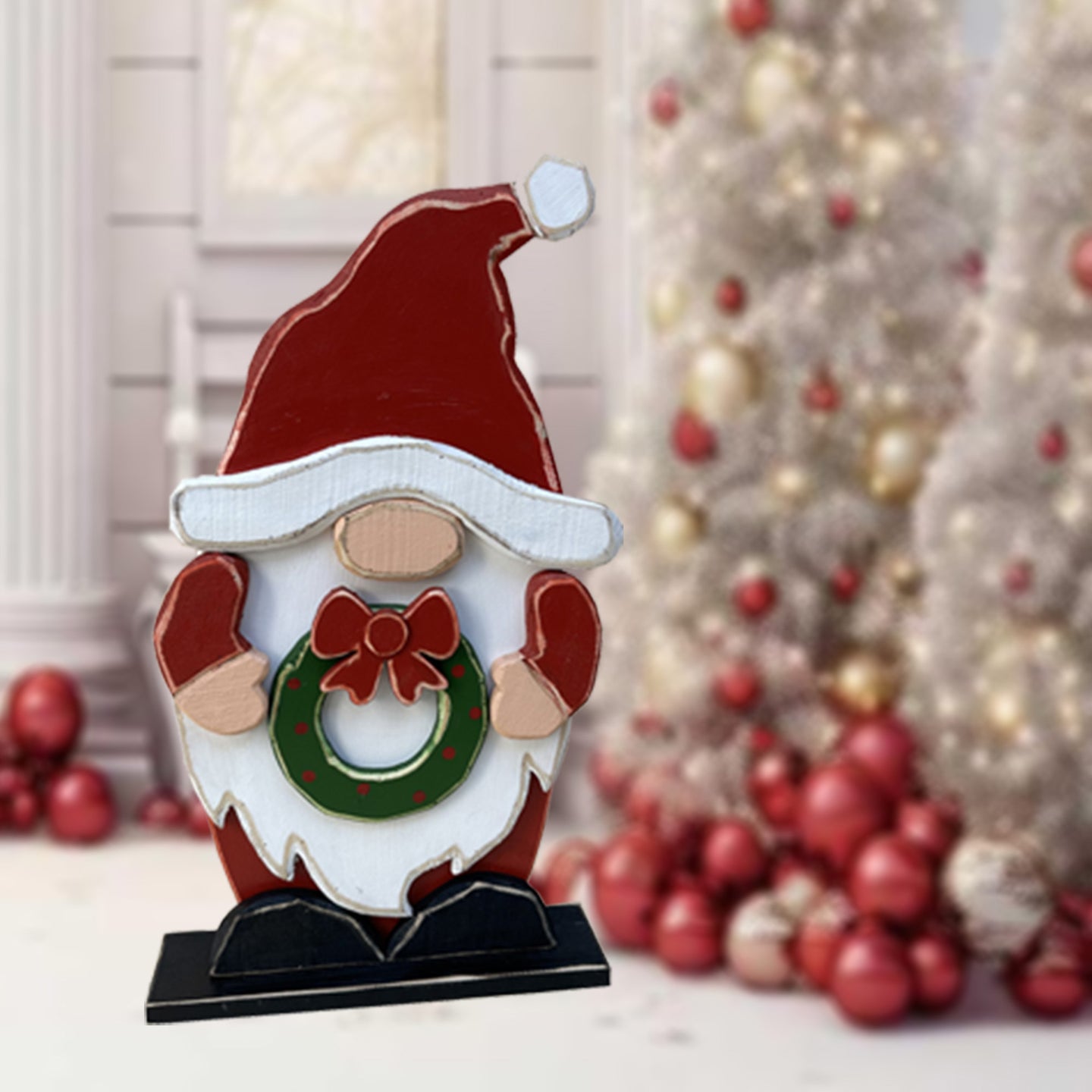 85255-P - Medium Wooden Gnome Christmas Decor Indoor Outdoor Use