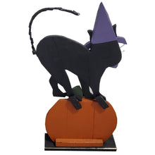 Load image into Gallery viewer, 30in Wooden Black Cat on Pumpkin Halloween Decor Indoor Outdoor Use
