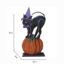 Load image into Gallery viewer, 85259-A - 30in Wooden Black Cat on Pumpkin Halloween Decor Indoor Outdoor Use
