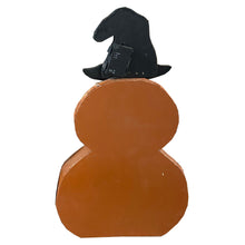 Load image into Gallery viewer, 25in Wooden Lighted Jack O Lantern with Hat and Timer Battery Operated Halloween Decor
