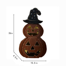 Load image into Gallery viewer, 25in Wooden Lighted Jack O Lantern with Hat and Timer Battery Operated Halloween Decor
