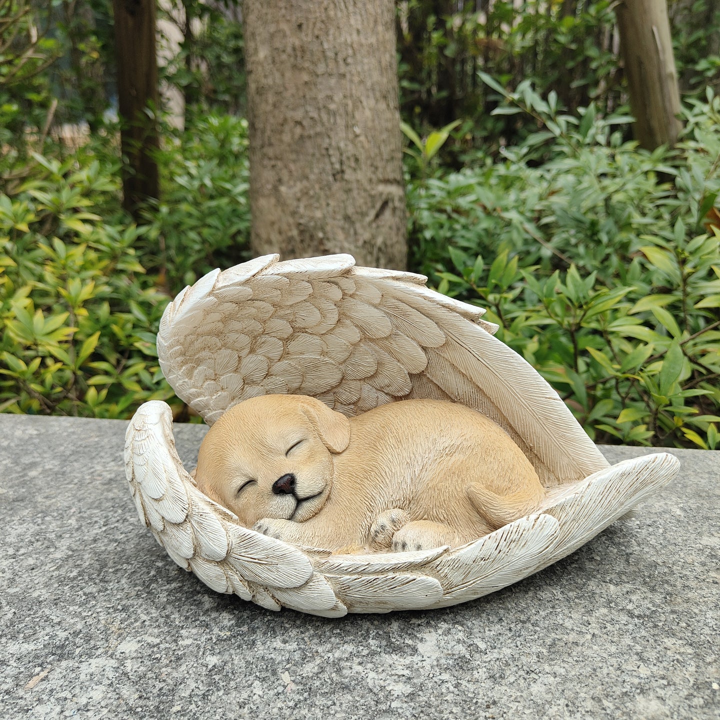 87630-B - Sunny Serenity: Radiant Yellow Polyresin Angel Dog Figurine