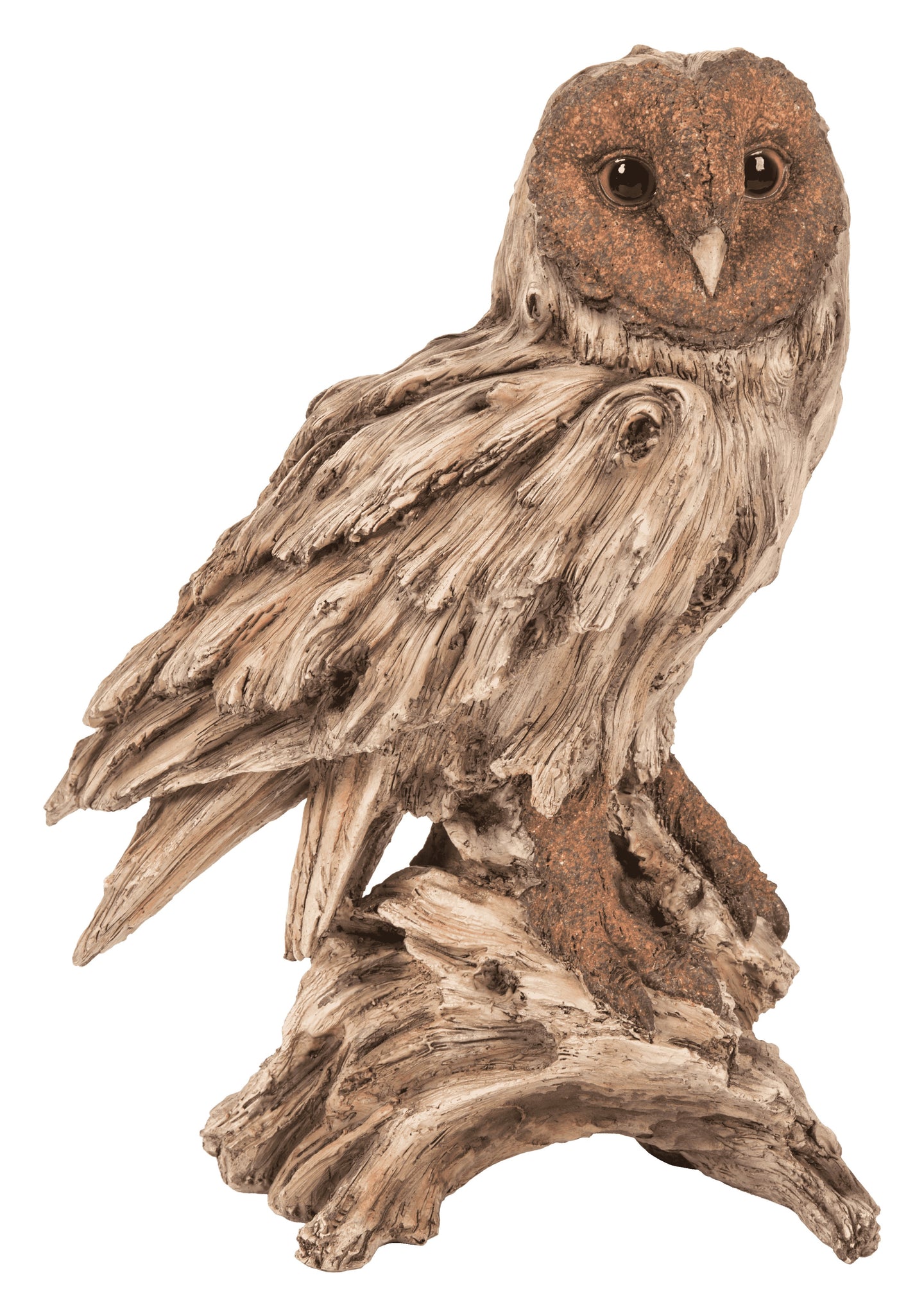Driftwood Barn Owl On Stump Statue
