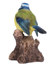 Load image into Gallery viewer, Motion Activated Singing Bird Blue Tit On Stump
