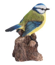 Load image into Gallery viewer, Motion Activated Singing Bird Blue Tit On Stump
