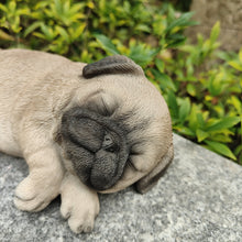 Load image into Gallery viewer, Pug Dreamland: Cozy Brown Polyresin Sleeping Pug Figurine
