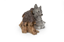 Load image into Gallery viewer, Grey Wolf Cubs Hiding Under Log Statue
