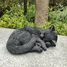 Load image into Gallery viewer, 87728-E - Nocturnal Elegance: Black Polyresin Sleeping Cat Figurine
