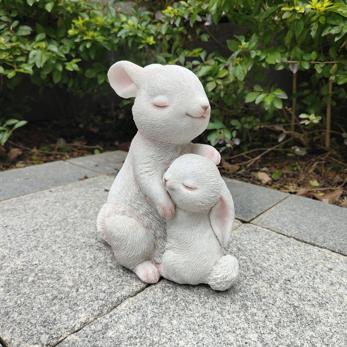 87739-E - Tender Moments: Polyresin Mother & Baby Rabbit Figurine in Elegant White