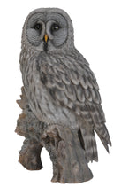 Load image into Gallery viewer, Grey Owl On Stump Statue
