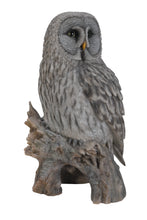 Load image into Gallery viewer, Grey Owl On Stump Statue
