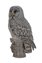 Load image into Gallery viewer, Grey Owl On Stump Statue
