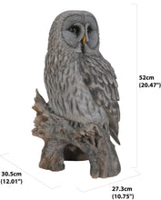 Load image into Gallery viewer, Grey Owl On Stump Statue
