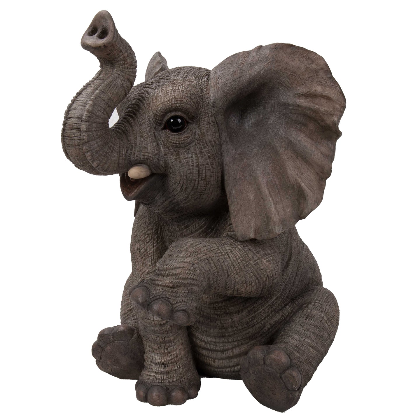 Elephant Baby Sitting W/Trunk Up Statue