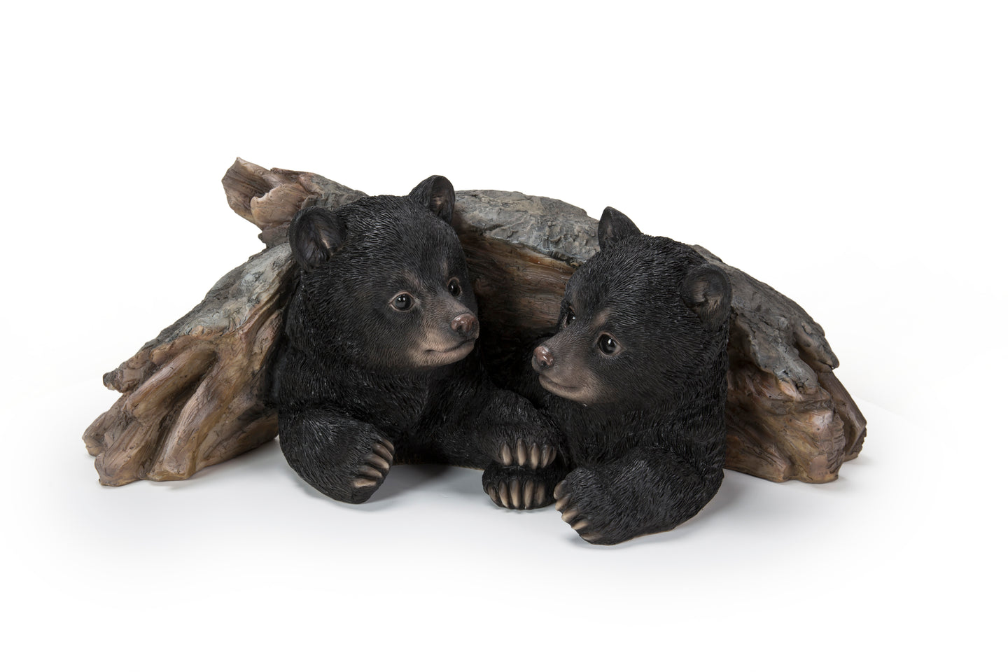 Black Bear Cubs Hiding Under Log Statue