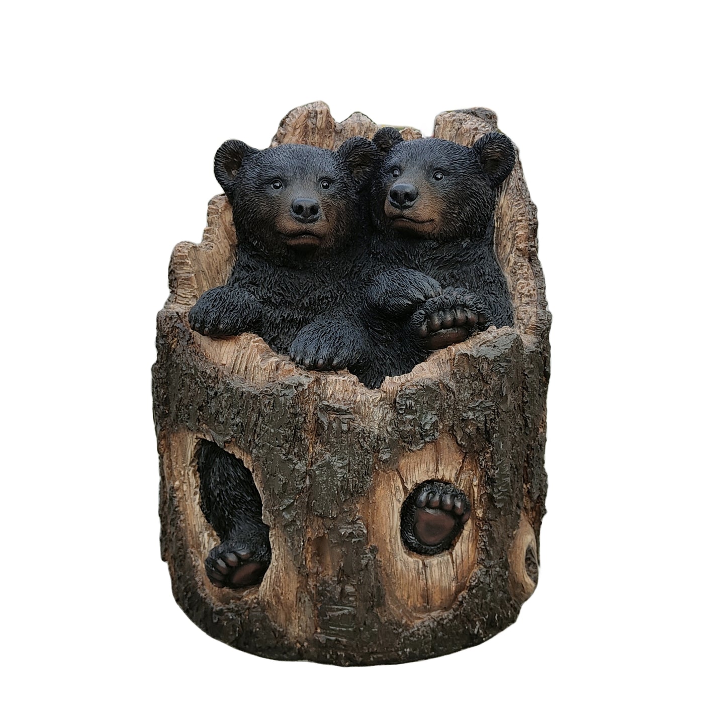 Stump Cubs Duo: Playful Polyresin Black Bear Figurine Set