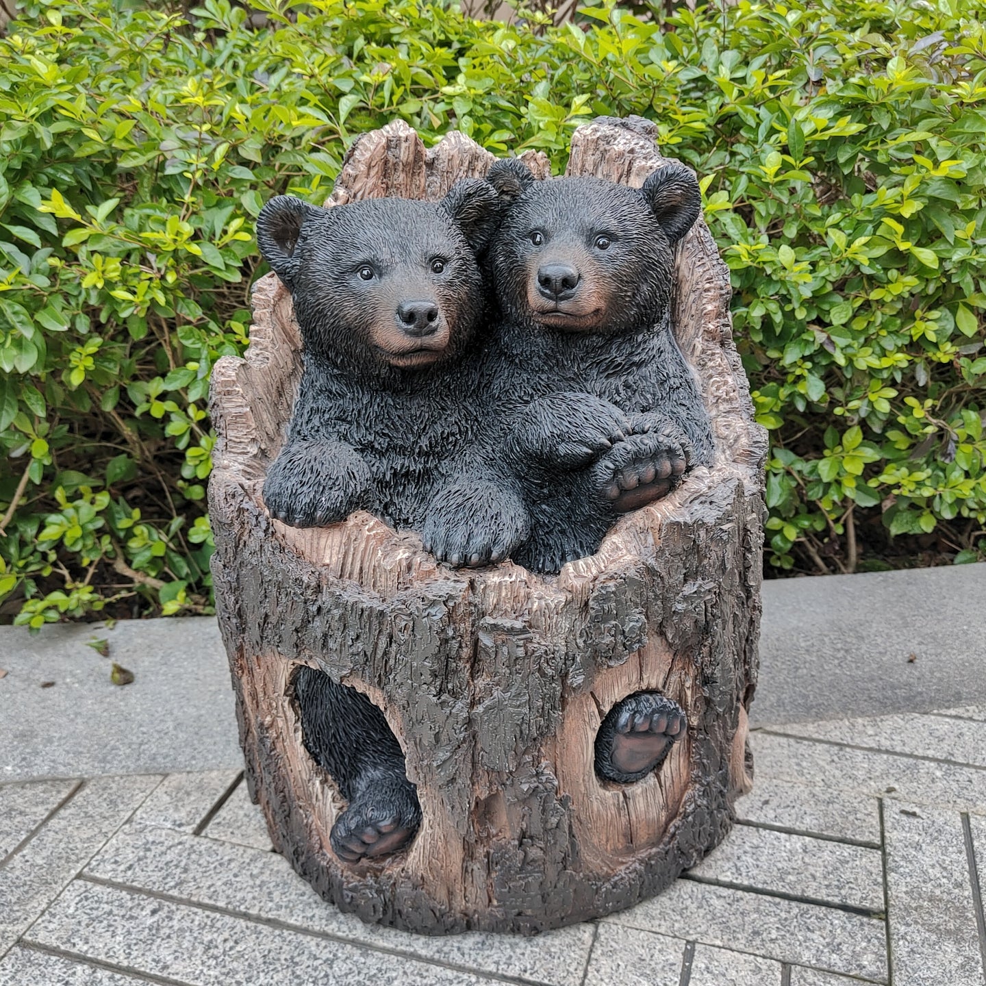 87957-L - Stump Cubs Duo: Playful Polyresin Black Bear Figurine Set