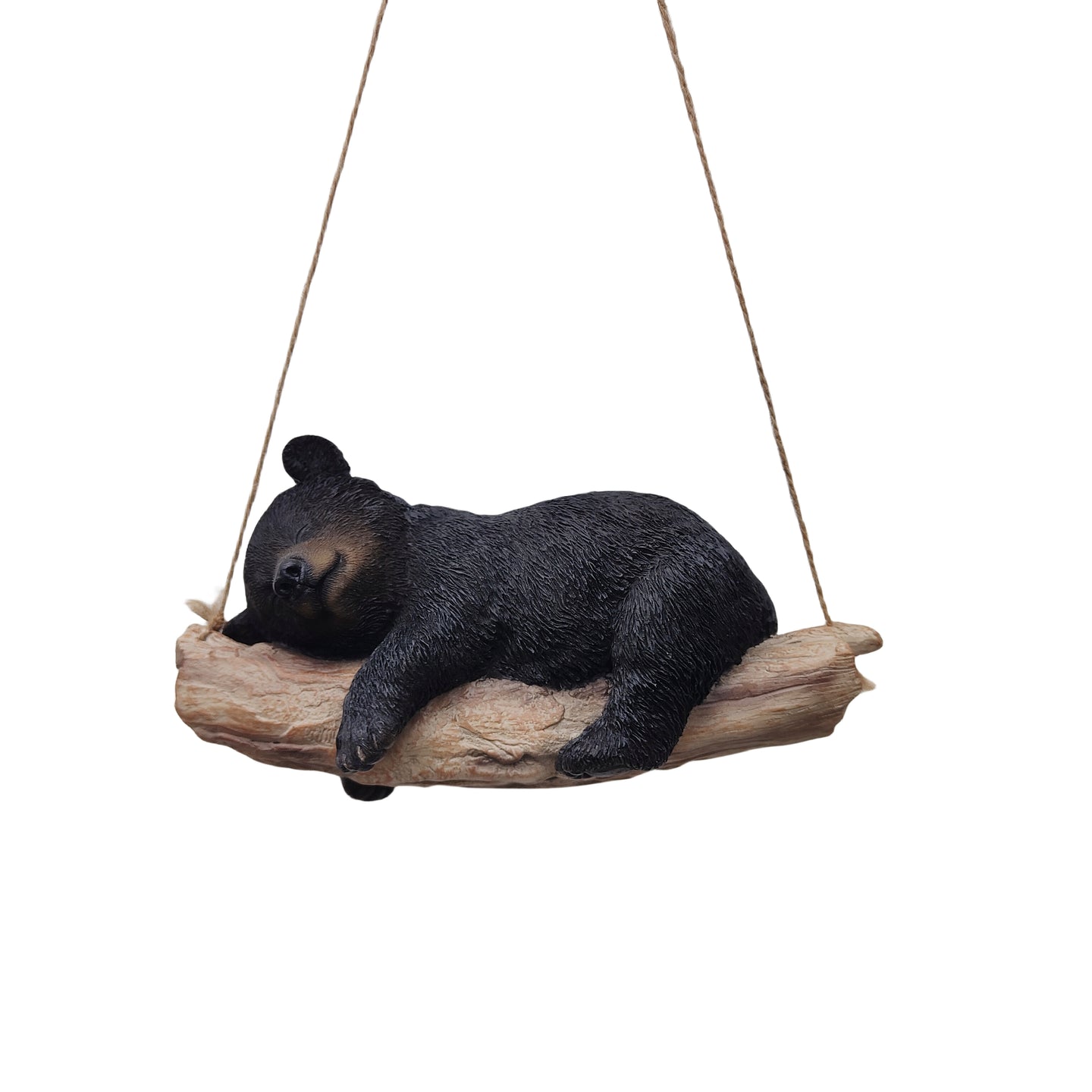 Suspended Cub Serenity: Striking Black Hanging Bear Polyresin Figurine