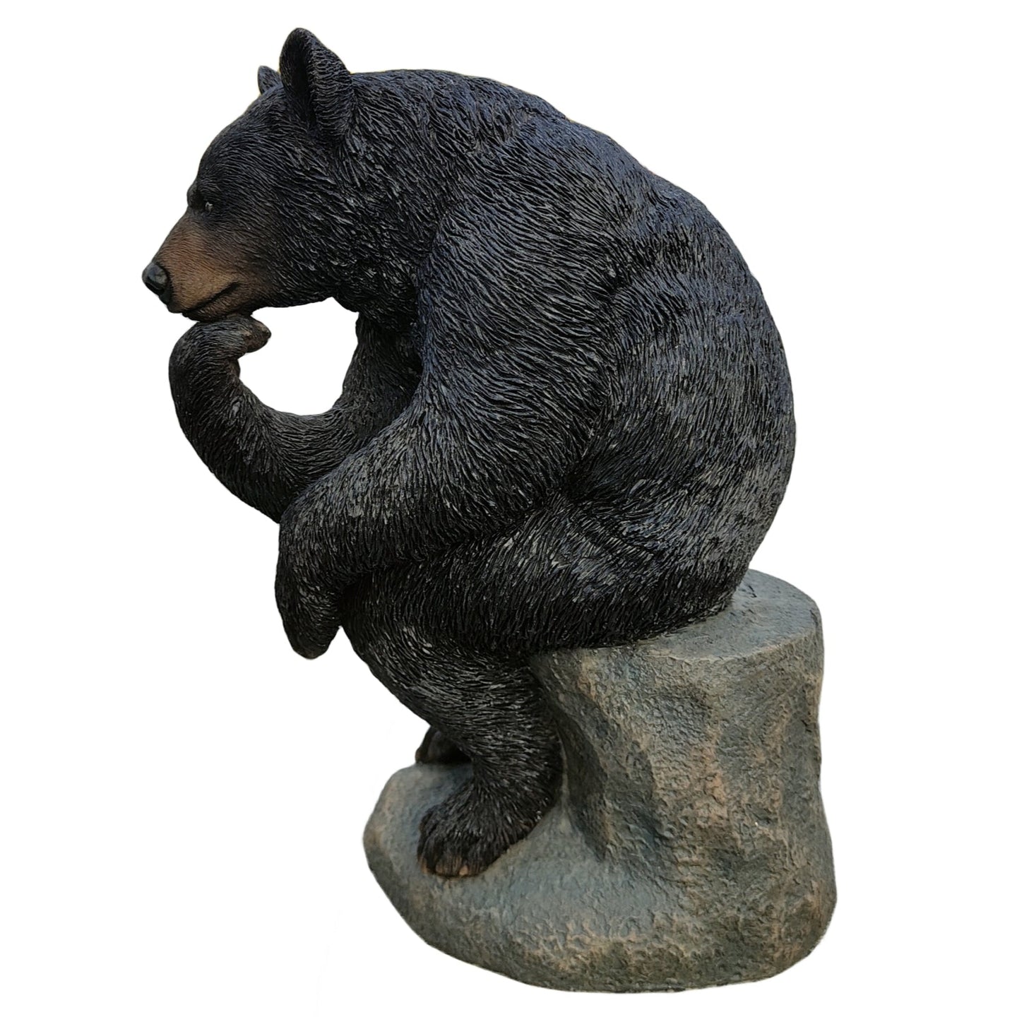Onyx Contemplation: Intriguing Black Polyresin Thinking Bear Figurine