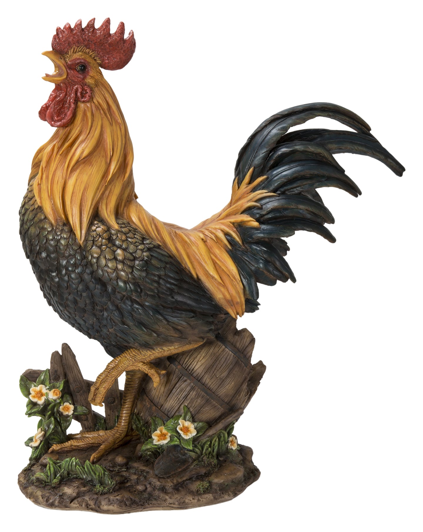 Large Rooster On A Wood Barrel