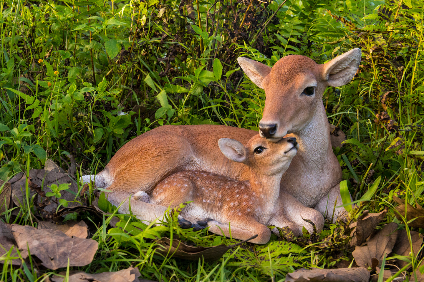 87996-B- Cuddling Mother and Baby Deer Garden Statue