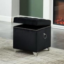 Load image into Gallery viewer, Black Velvet Button-Tufted Storage Ottoman with Nailhead Trim, Pull Ring, And Metal Legs
