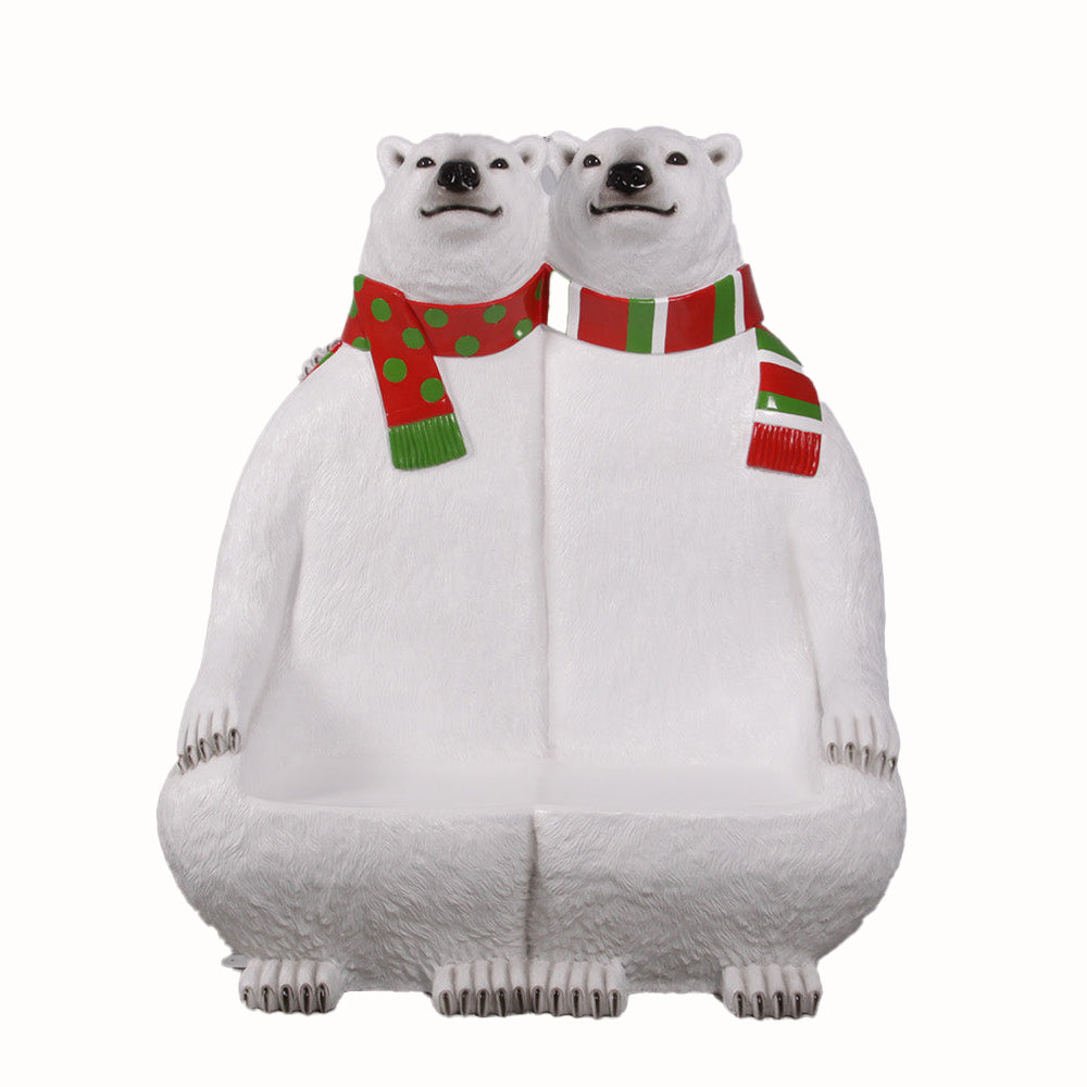 Made to Order: Polar Bear Bench With Red & Green Scarf