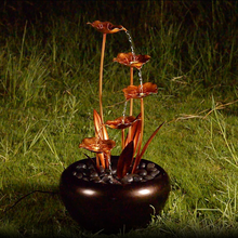 Load image into Gallery viewer, Elegant Zinc Metal Fountain with 4 Warm White LED Lights - Outdoor
