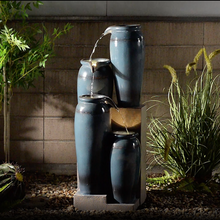 Load image into Gallery viewer, 39&quot; H Multi-Tiered Lighted Jug Water Fountain Indoor/Outdoor Use
