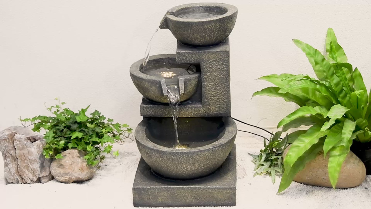 3 Bowl Fountain W/2 Warm White LEDs
