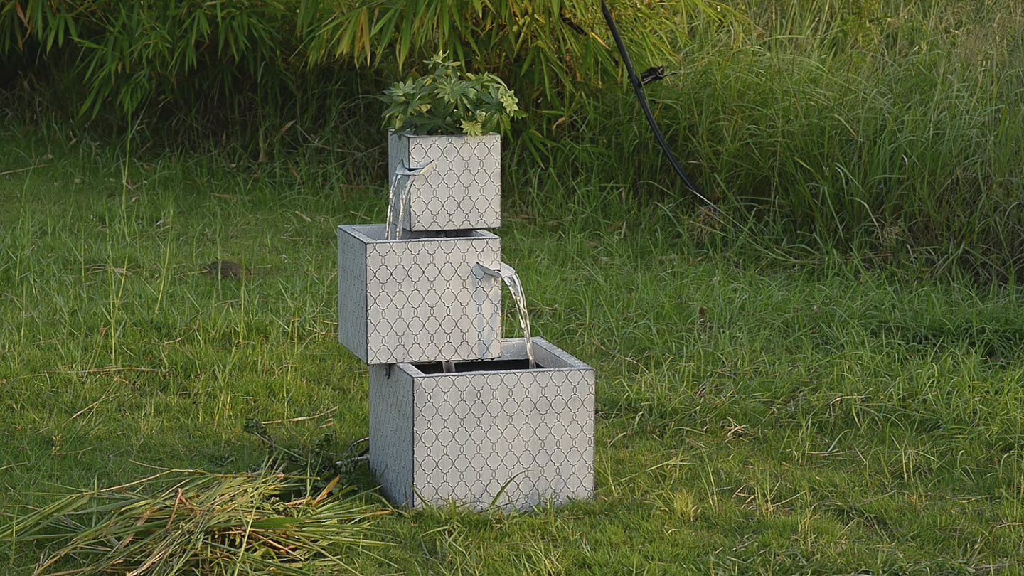 Rectangle 3 Tier Metal Fountain with Planter - Outdoor