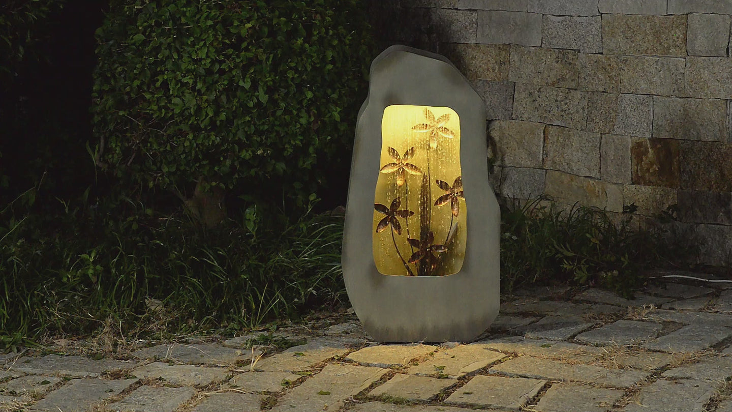 Gray Zinc Fountain with 42 Warm White LEDs - Outdoor