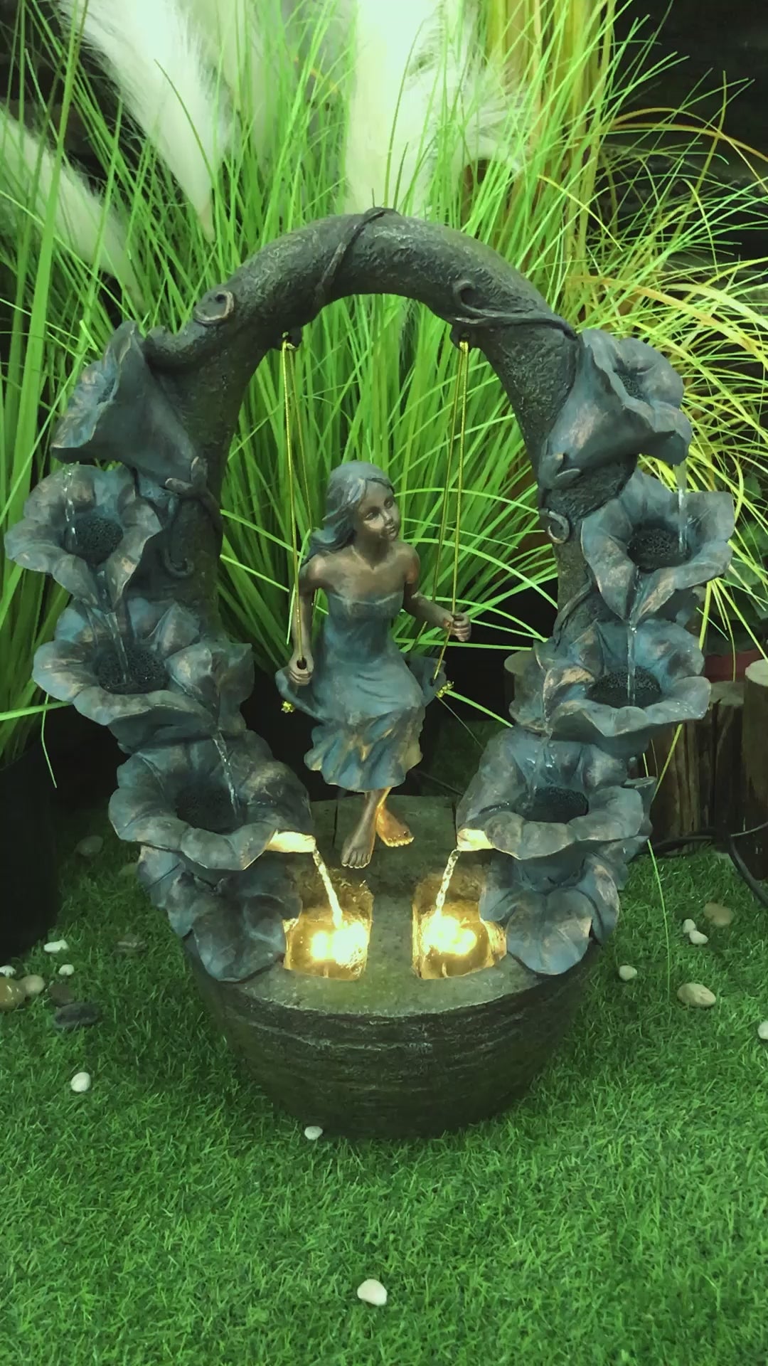 Girl On A Swing Fountain with 2 Warm White LED Lights