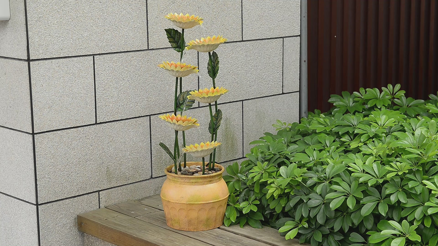 Sunflower Metal Fountain with Galvanized Finish - Outdoor
