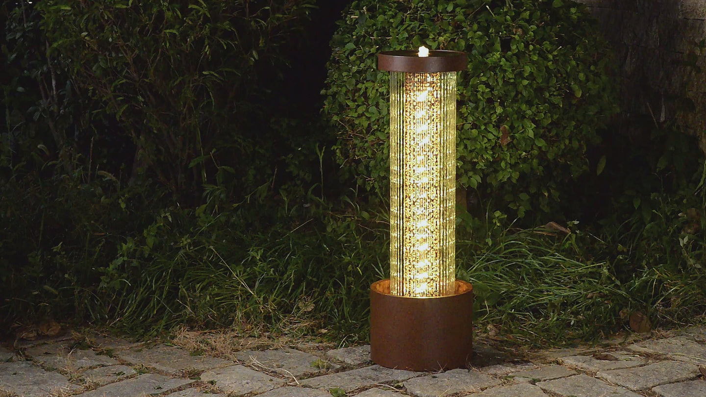 Metal Cascading Rain Water Fountain with Warm White LED Lights - Outdoor