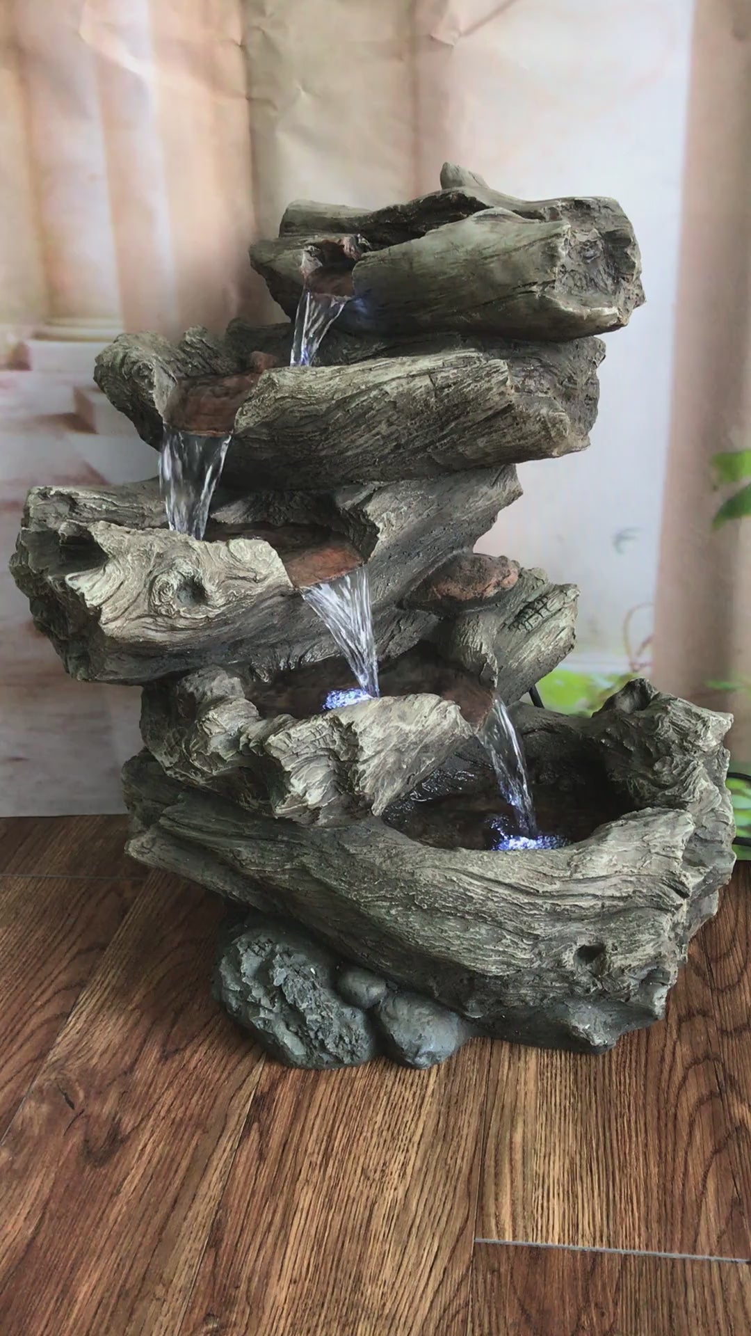 4 Level Logs Fountain W/LED