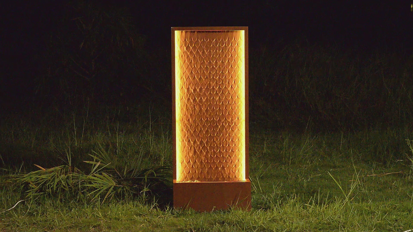 Rustic Zinc Metal Waterfall Fountain with LED Lighting - Outdoors