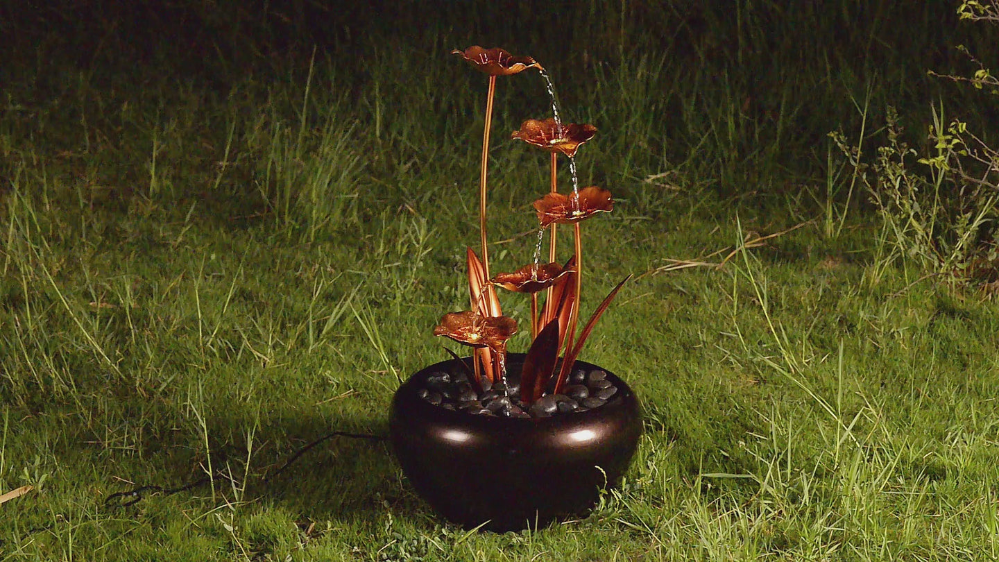 Elegant Zinc Metal Fountain with 4 Warm White LED Lights - Outdoor