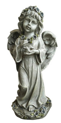 75583-GY - Angel Child Standing Holding Bird
