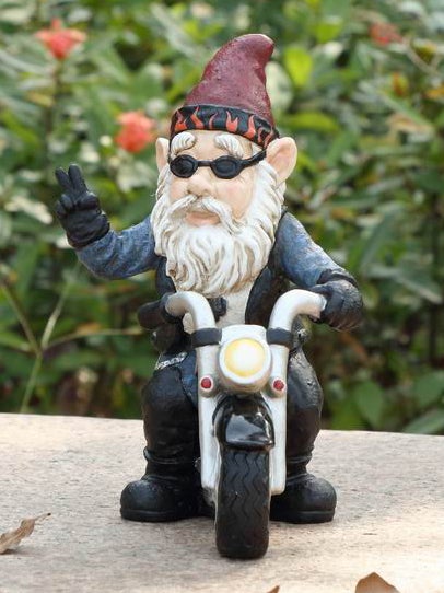 75616-W - Gnome W/Peace Sign Riding Motorcycle (Hi-Line Exclusive)