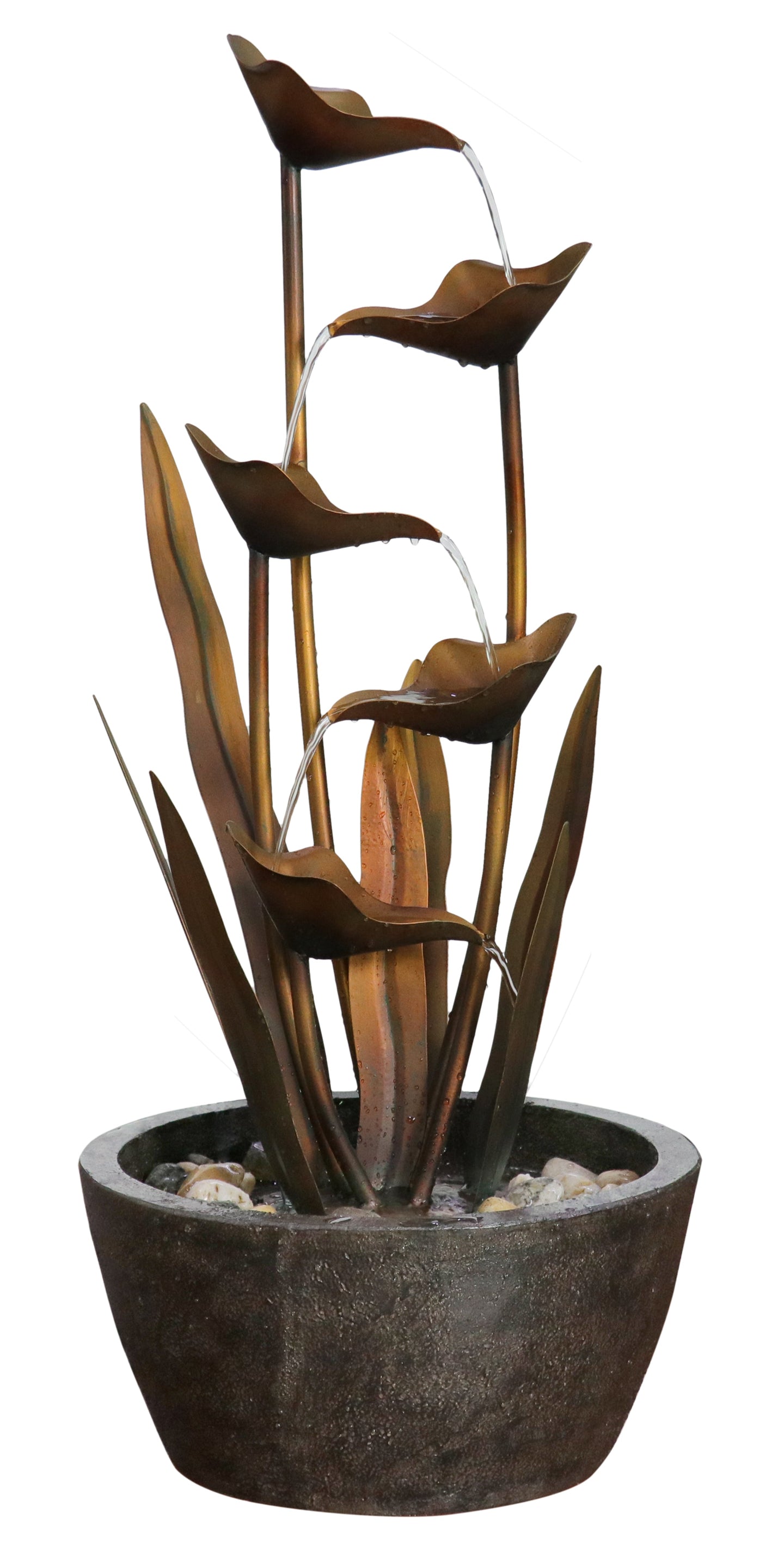 Tiered Leaves Stainless Metal Fountain Outdoor 35 Hi-Line Gift Ltd.