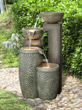 Load image into Gallery viewer, 4 Tiers Modern Cascading Water Fountain Outdoor With Warm White Leds Hi-Line Gift Ltd.
