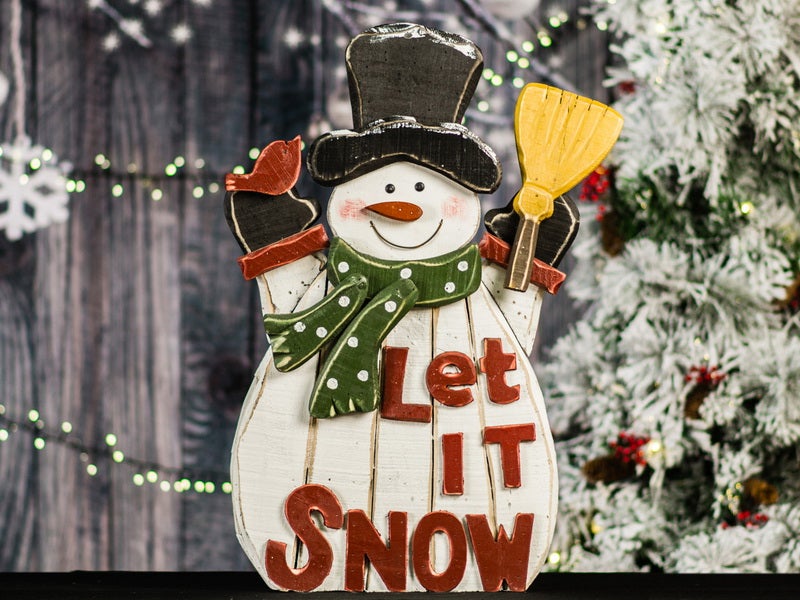 85255-B - Wooden Snowman Let It Snow 29 Inch H In/Outdoor