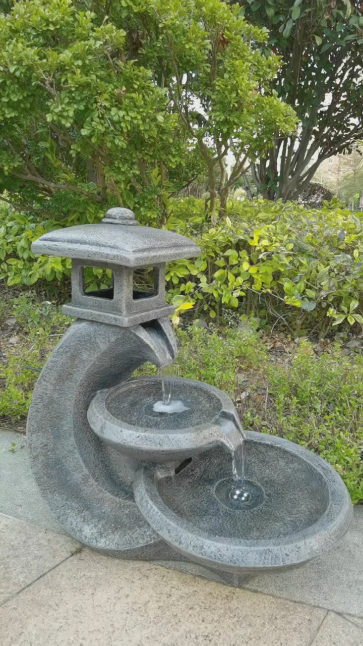 Pagoda Tiered Outdoor Fountain with 3 White LEDS
